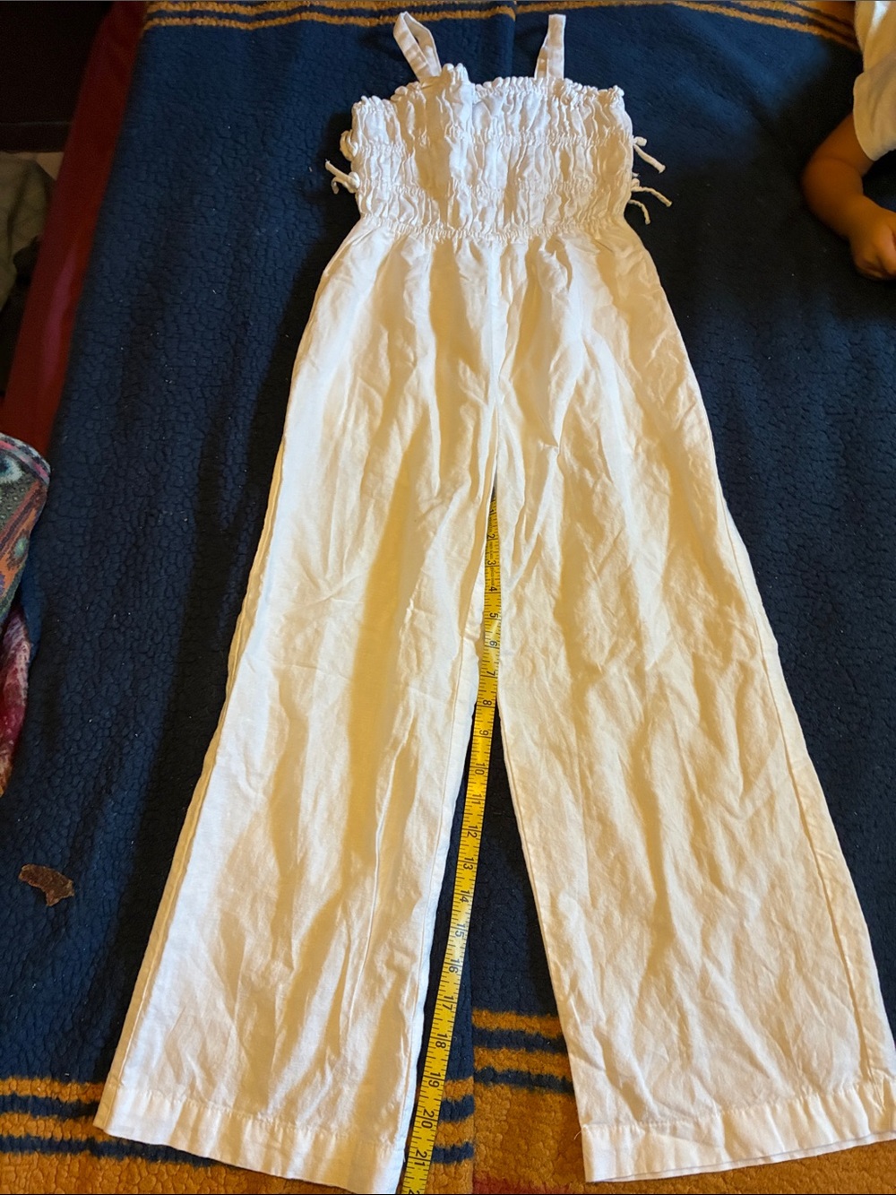 NWOT Zara White Smocked Linen-Blend Jumpsuit linen blend
